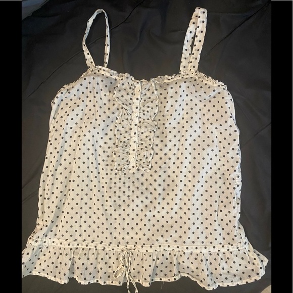 Tops - Polka-dot tank with ruffle embellishment and drawstring waist; Large